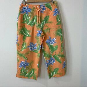 Lauren Ralph Lauren Orange and Green Tropical Floral Capri Pants Size 8